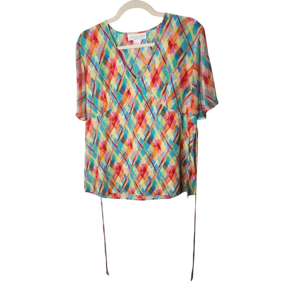 Silk Assets DVF Multi-colored Tie Back Blouse, Size L, Vintage